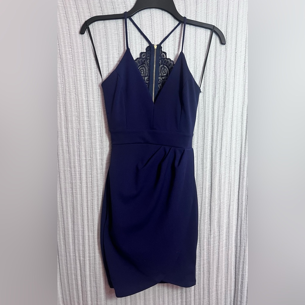 Windsor Deep Blue Backless Dress with Lace Detail
